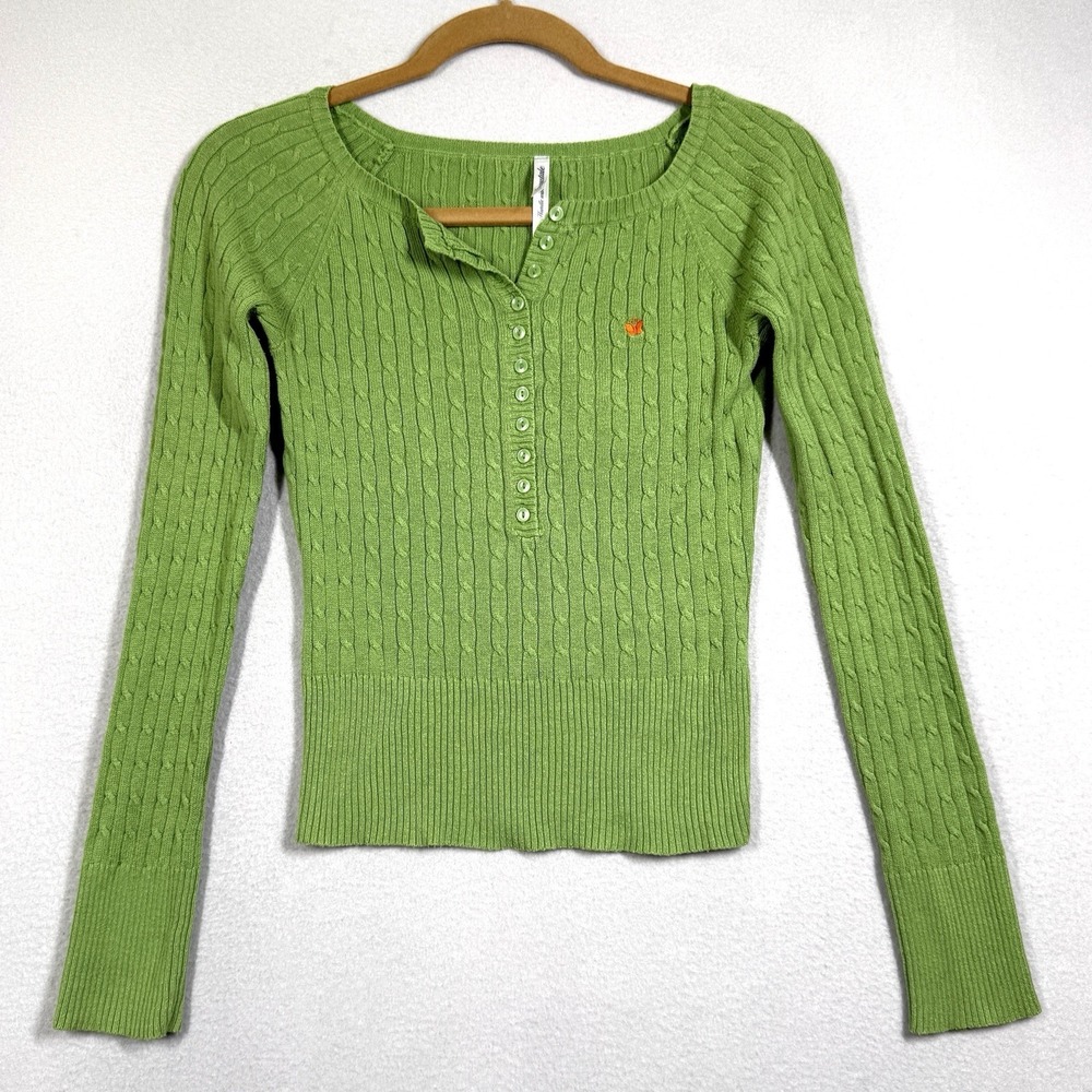 Vintage Aeropostale Sweater Womens Medium Y2K Cable Knit Henley Cropped Layering